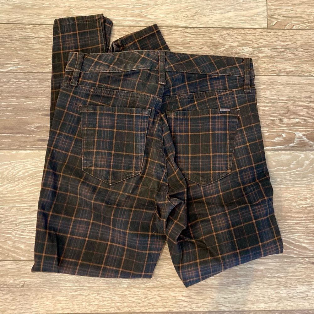 High Rise Plaid Ankle Skinny Jeans
